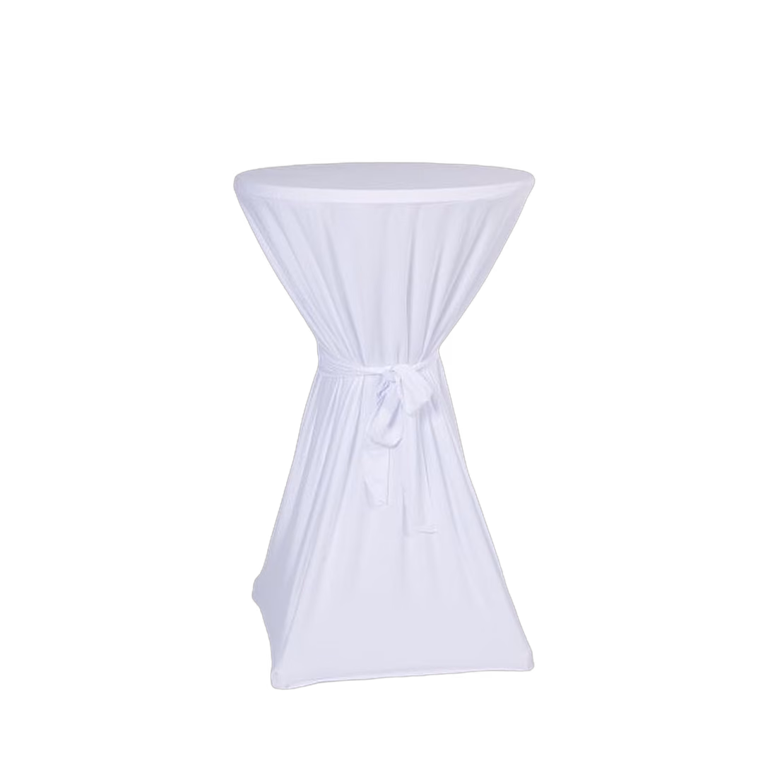 Stoffhusse mit Schleife beleuchtet – Stehtische & Zubehör mieten bei Unique Event Rental Hamburg