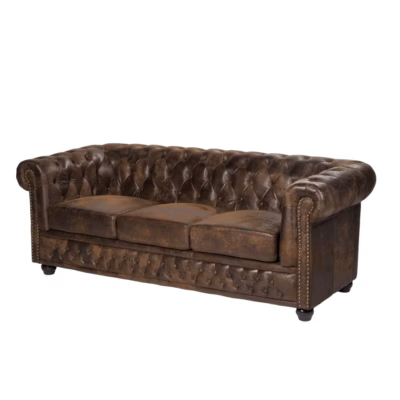 Oxford Sofa 3-Sitzer in antikbraun, Kunstleder – Sofas mieten bei Unique Event Rental Hamburg