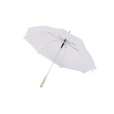 Regenschirm in weiß, Holzgriff – Schirme mieten bei Unique Event Rental Hamburg