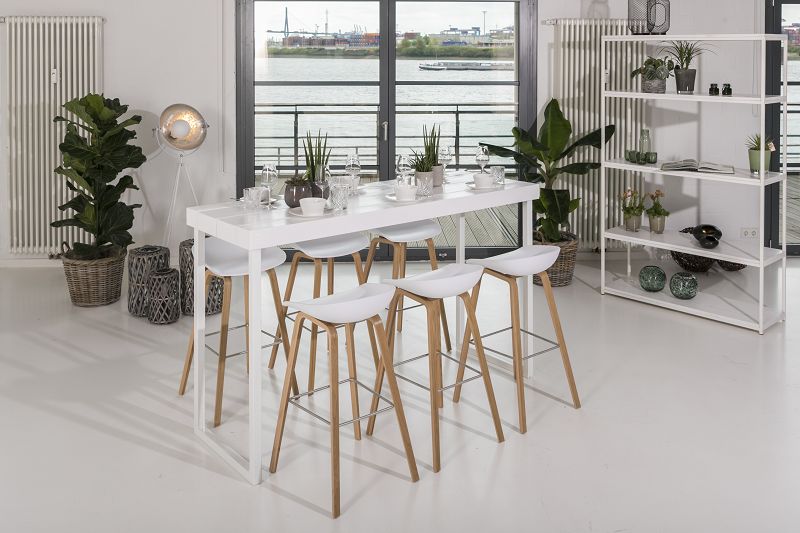 Stehtisch Sylt L Steel white, gedeckt in heller Eventlocation