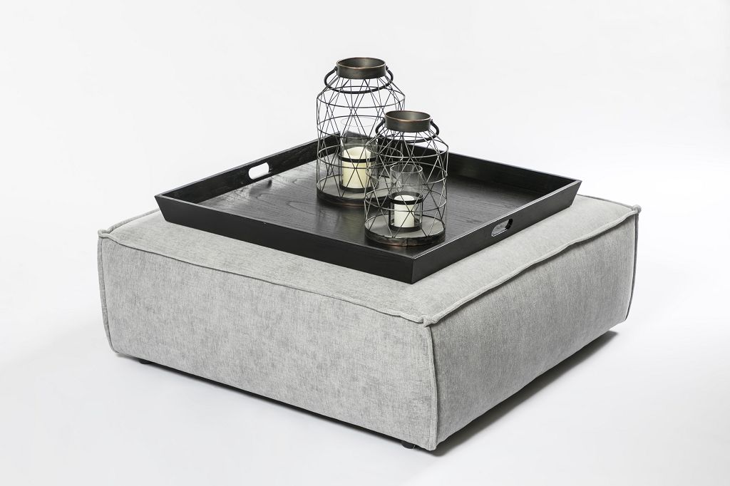 Modul-Hocker Manhattan in Hellgrau mit schwarzem Tablett