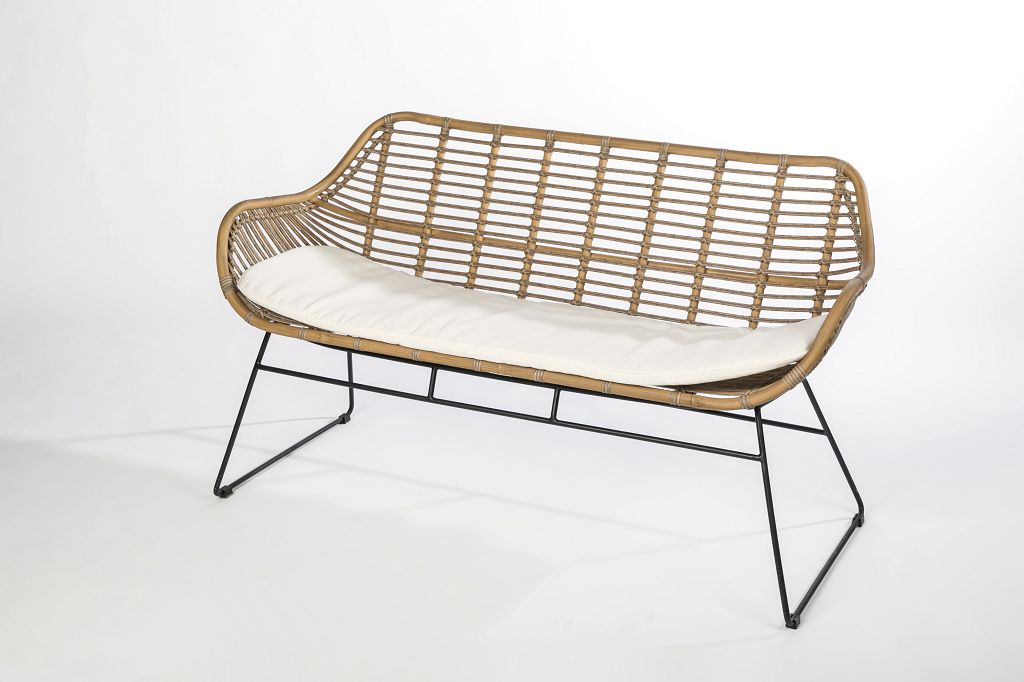 Loungesofa Exotic aus Rattan mit weißem Sitzpolster