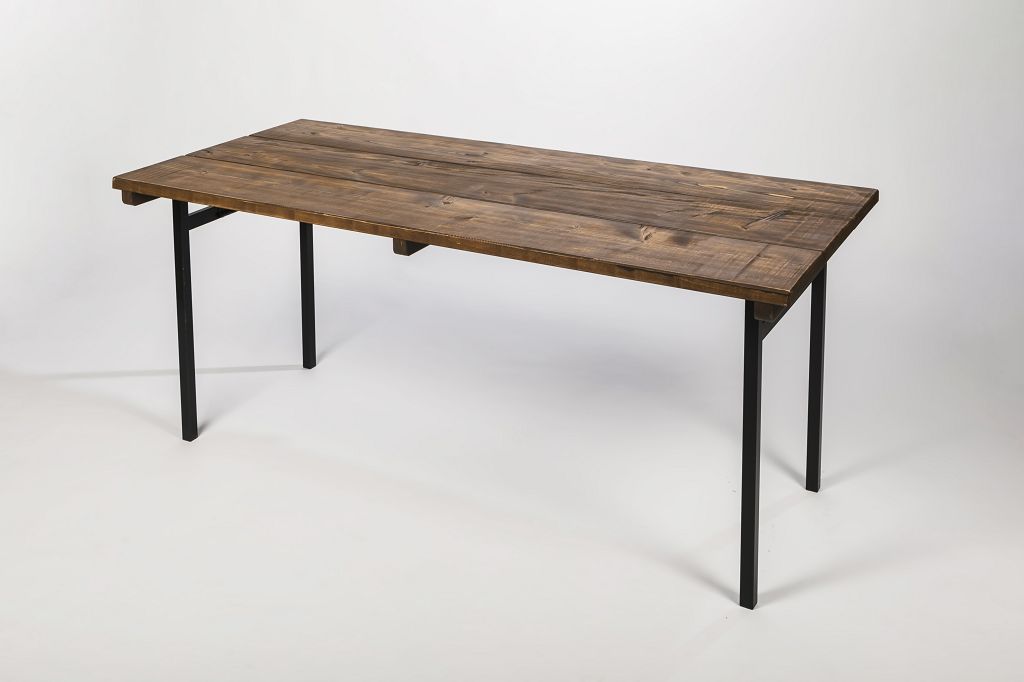 Dinnertisch Bari classic L/80 aus antik gebeiztem Massivholz mit U-Gestell