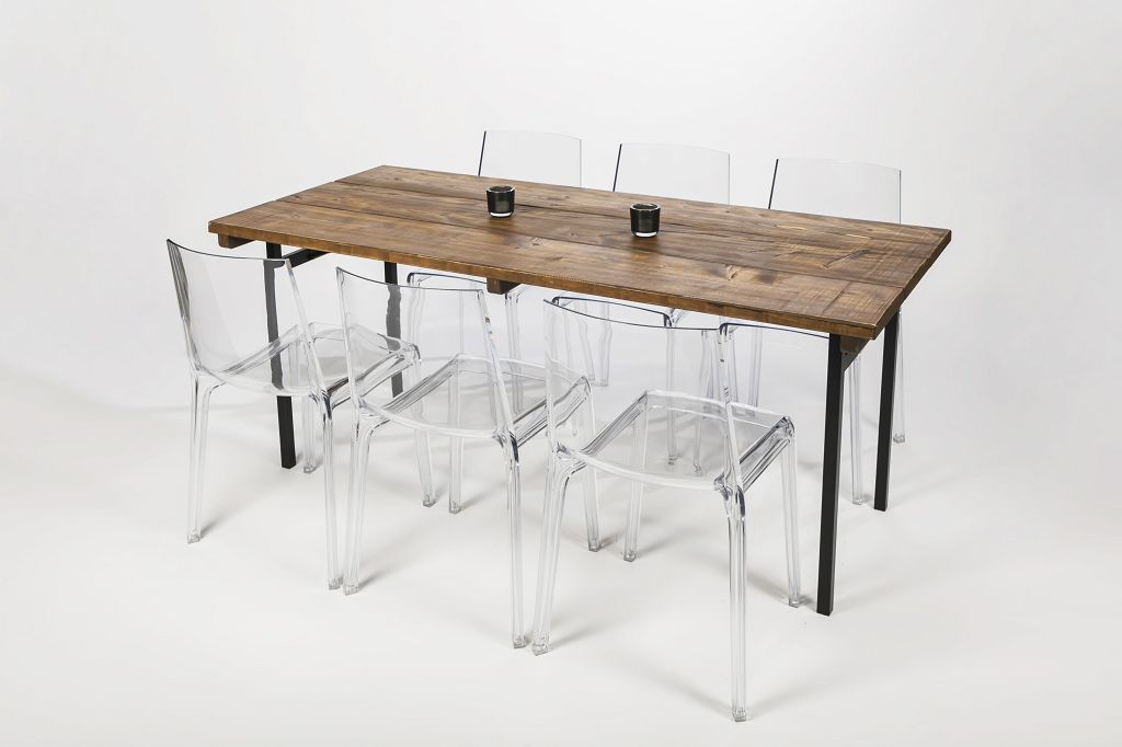Dinnertisch Bari classic L/80 mit transparenten Stühlen